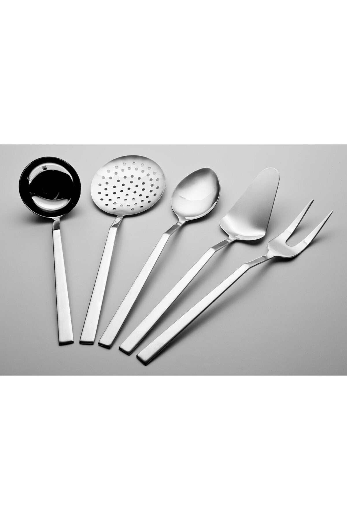 5-Piece Plain Ladle Colander Spoon Serving Set Natural Straight Model