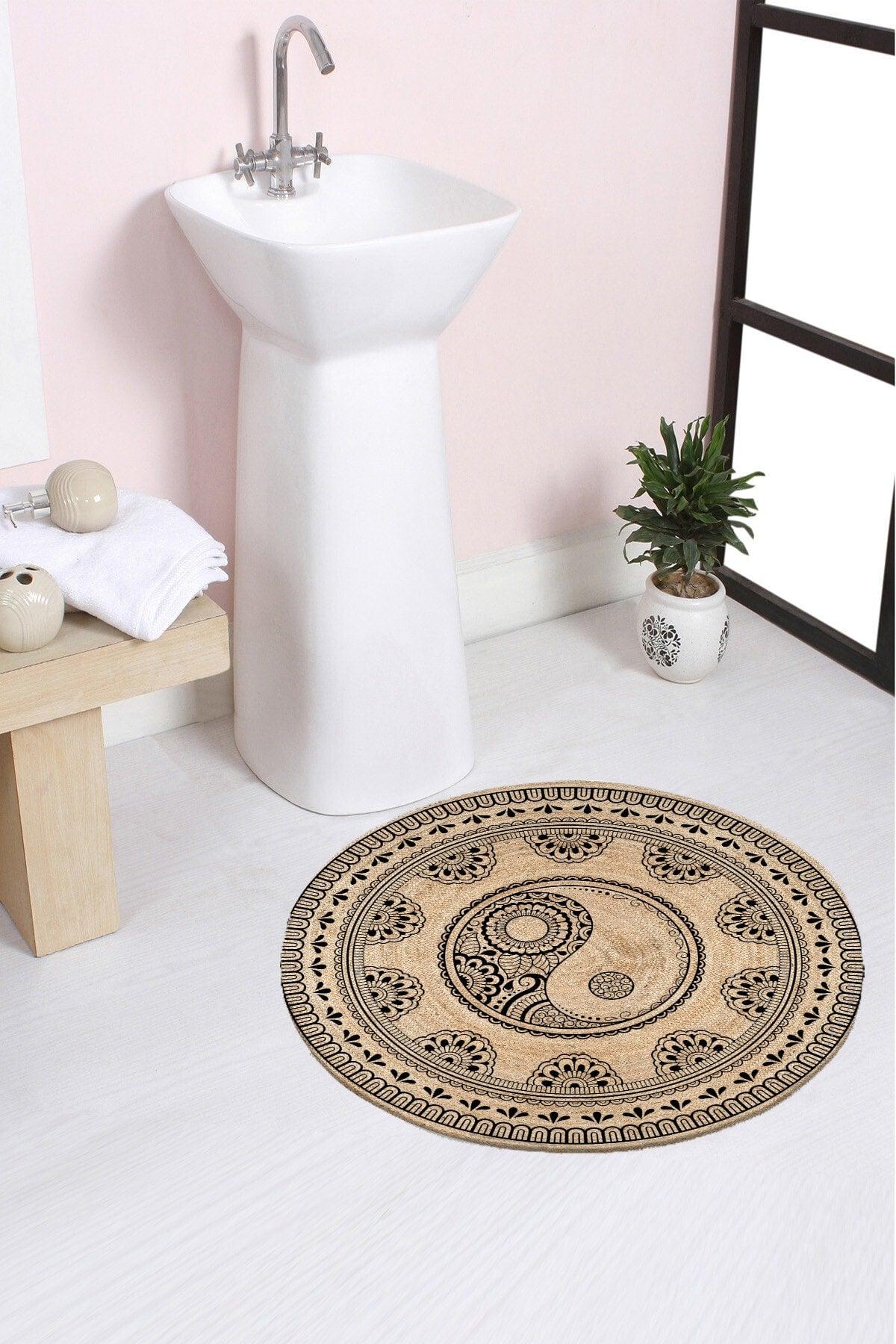 Ying Yang Patterned Rope Straw Jute Knit Round Carpet Bath Mat 80x80cm - Swordslife