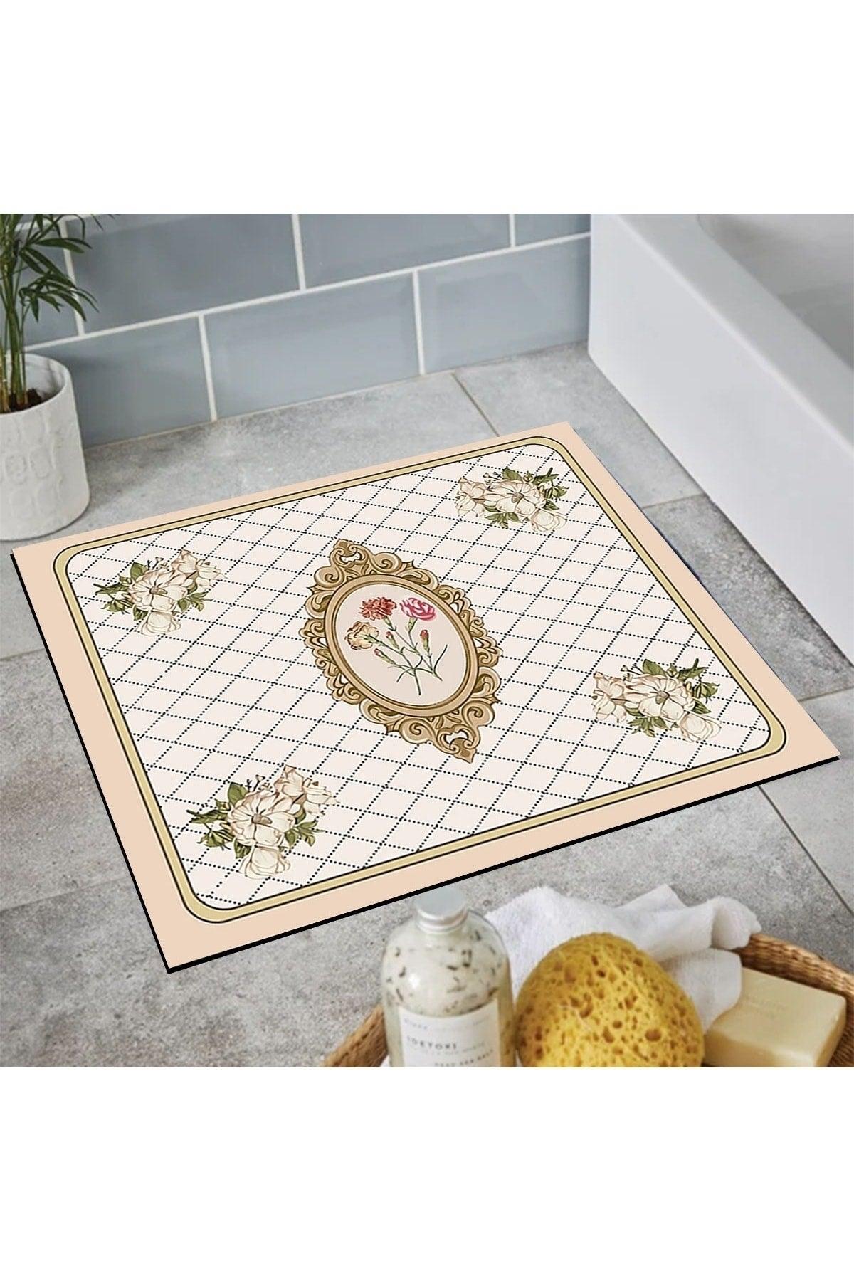 Else Patterned Shower Front Square Bathroom Carpet Doormat Single Piece 60x60cm - Swordslife