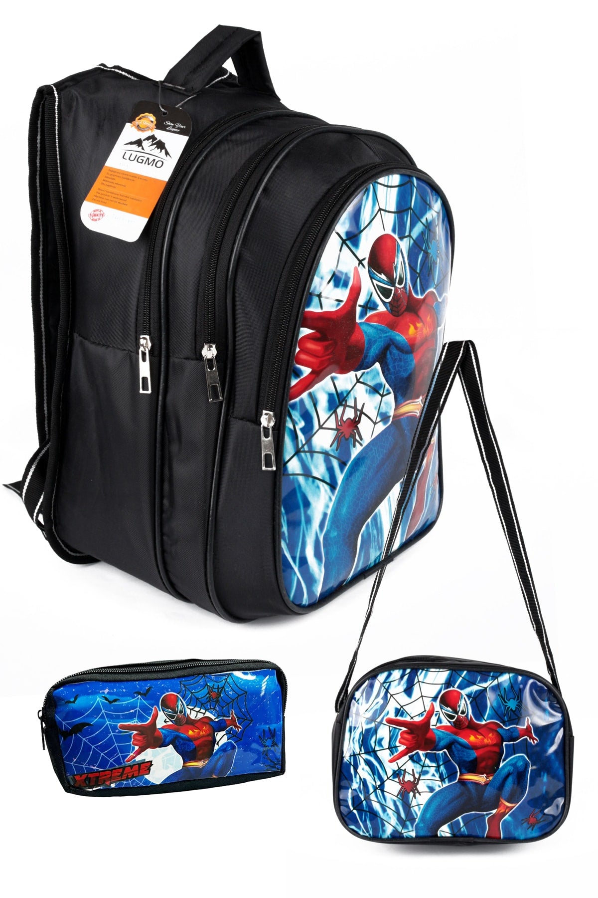 Backpack Set Middle School Primary School 3 Pockets Padded Spider Black