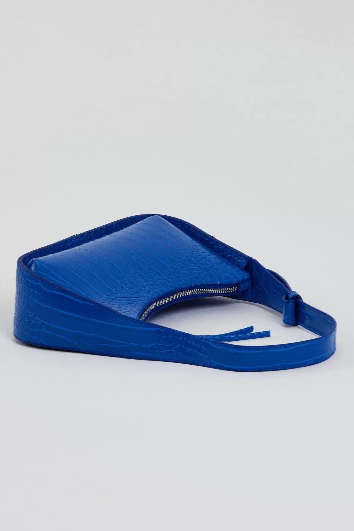 Women'S Crocodile Pattern Sax Blue Baguette Bag