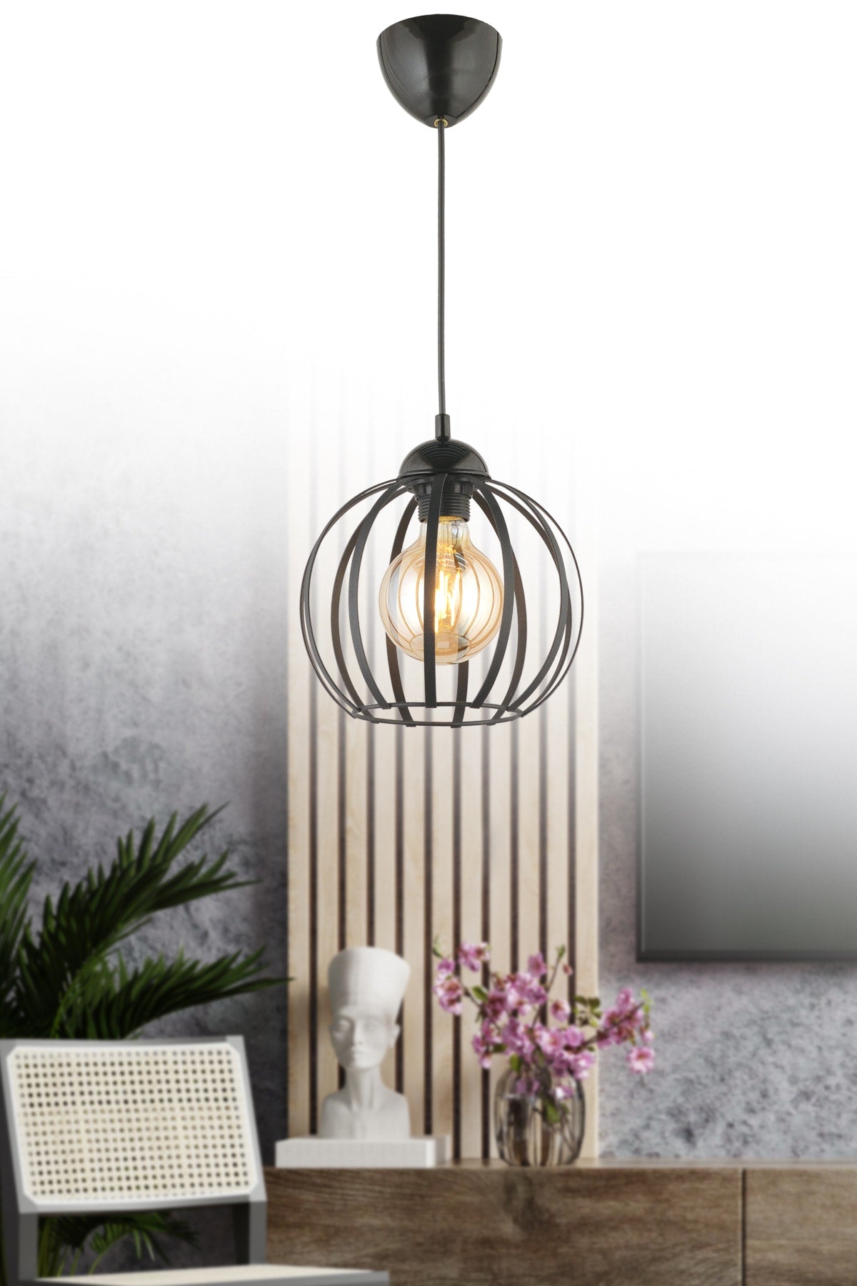 Mira Single Metal Chandelier-Black