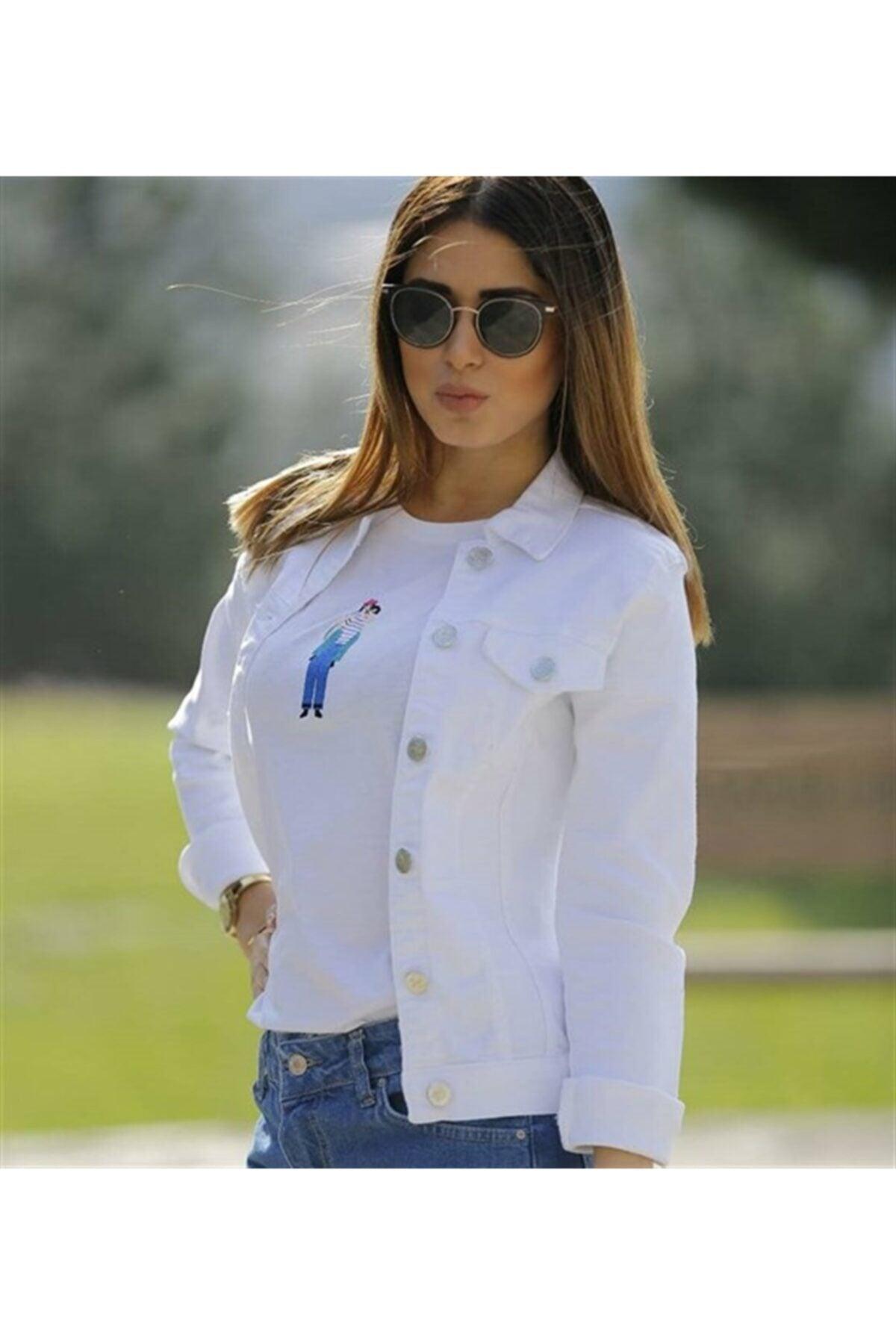 Women's White Denim Jacket 54487998 - Swordslife