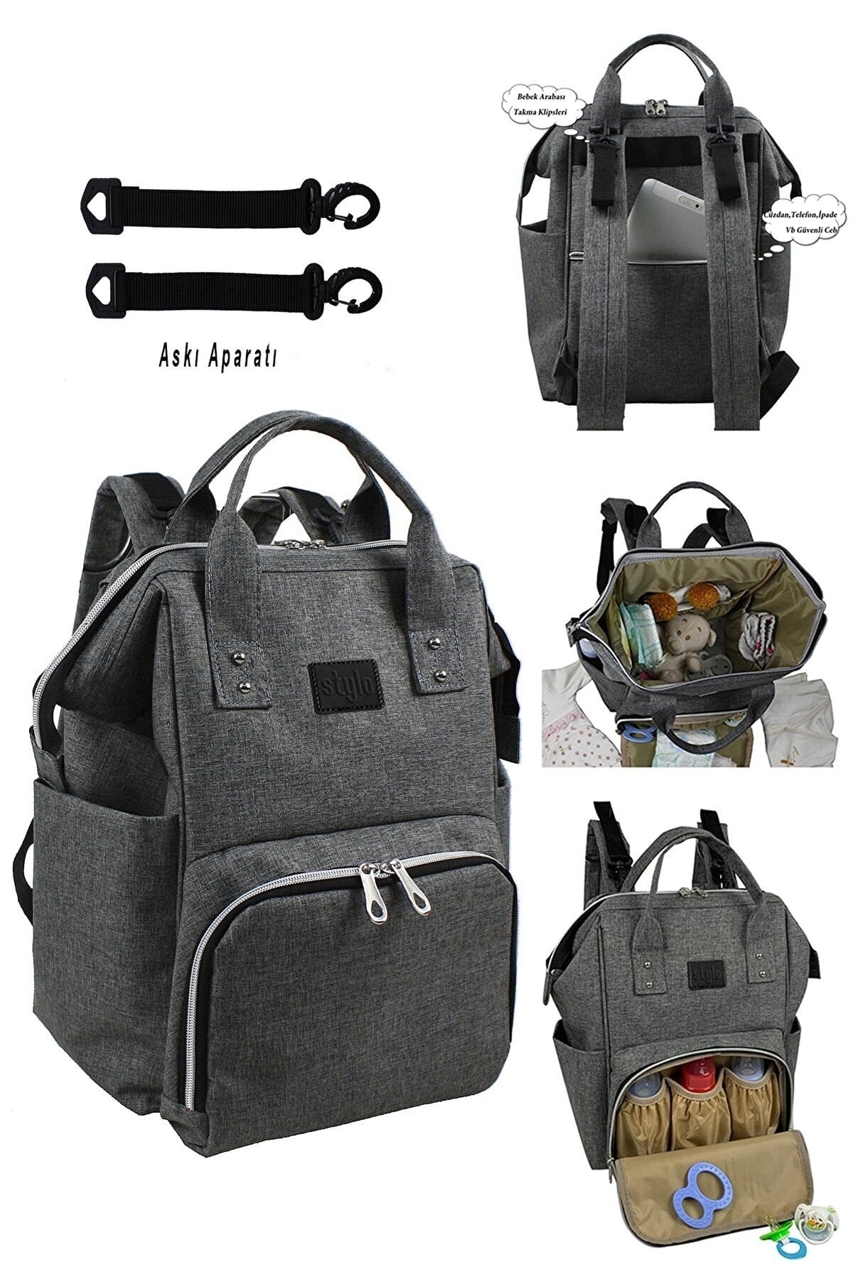 Paris Mother Baby Bag Gray