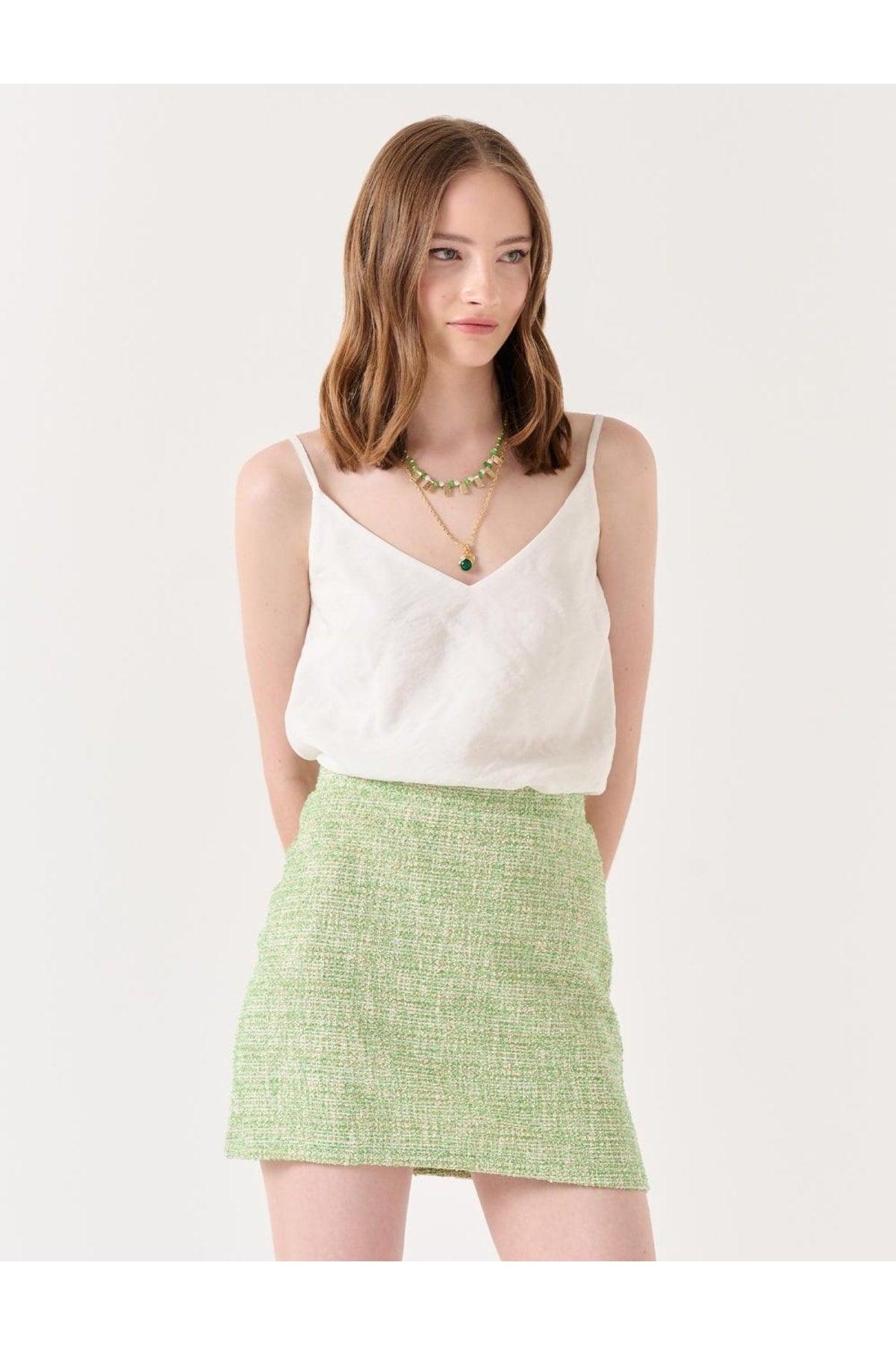 Light Green Slim Fit Jacquard Short Summer Skirt - Swordslife