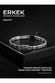 Certified Hematite Natural Stone Knitted 925 Silver Design Bracelet (Lion Symbol)