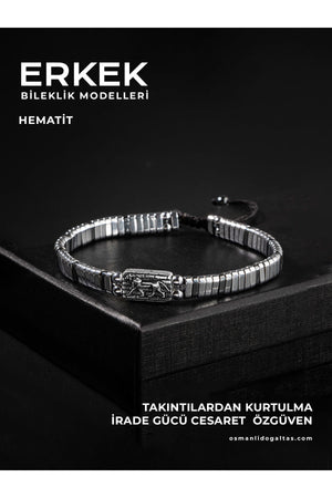 Certified Hematite Natural Stone Knitted 925 Silver Design Bracelet (Lion Symbol)