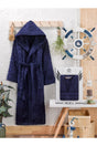 Men's Navy Blue Long Hooded Bathrobe - Swordslife