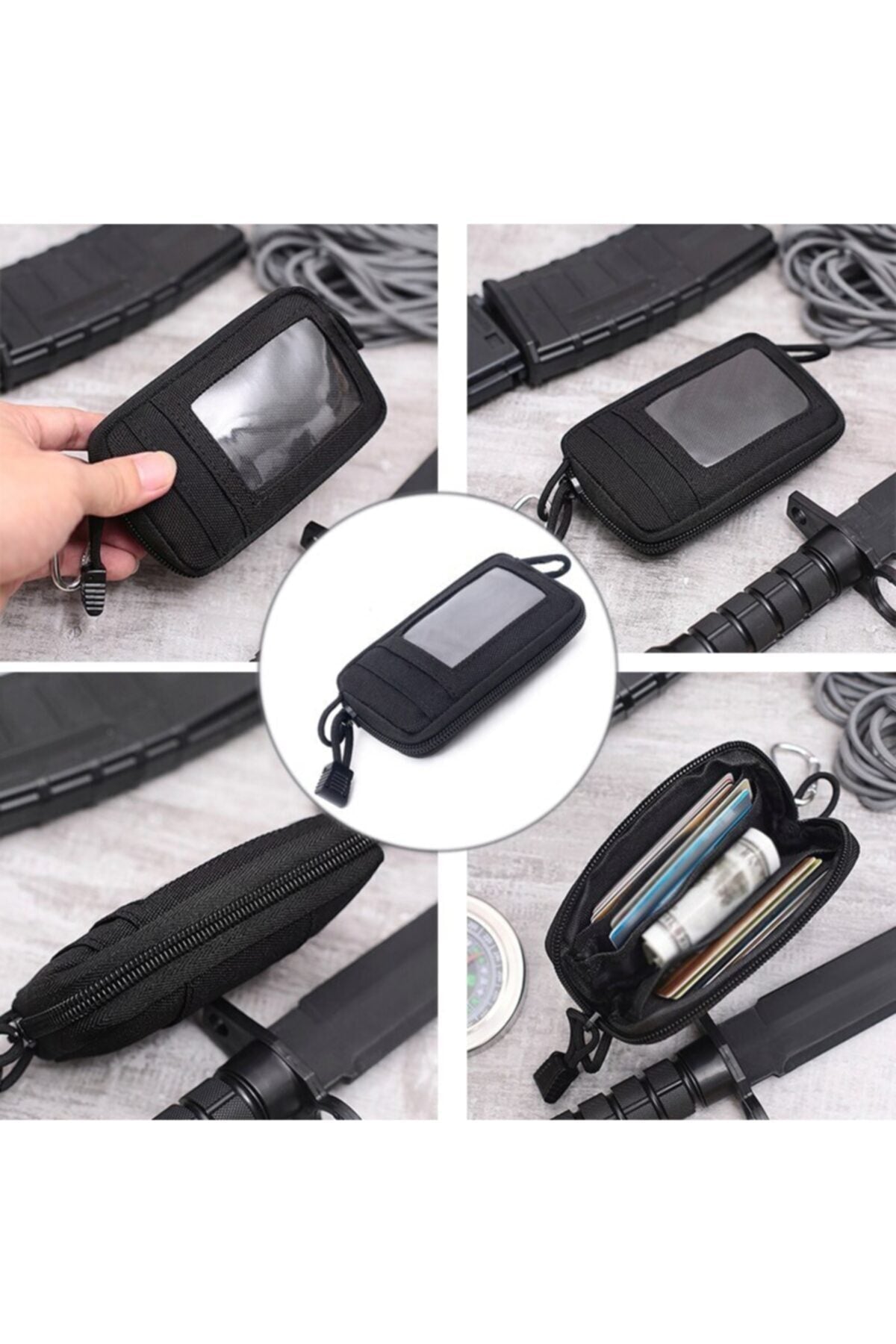 Tactical Style Waterproof Fabric Card Compartment Belt Clip Black Waist Bag Wallet