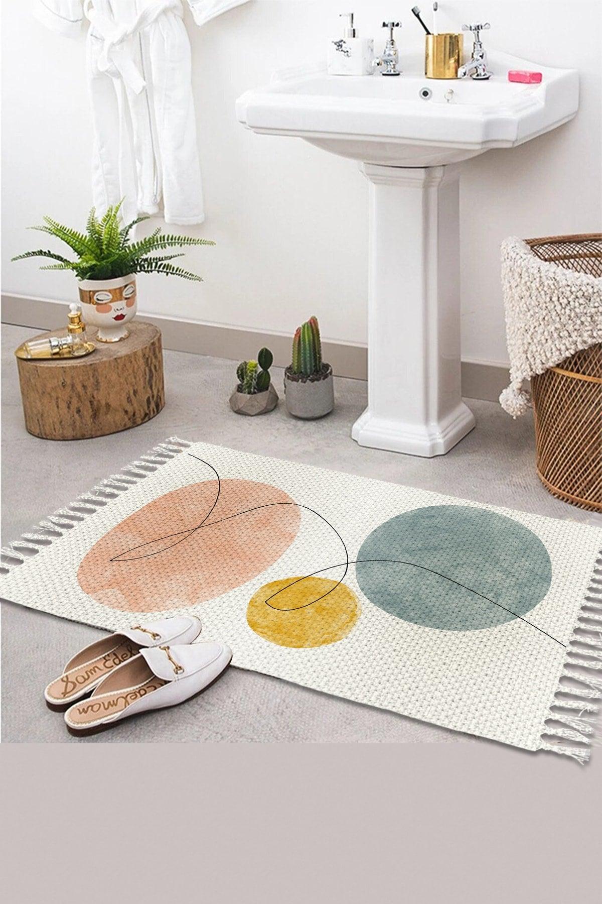 Else Patterned Washable Modern Single Bath Mat Carpet Vintage Woven Rug 50x80cm Byns-11 - Swordslife