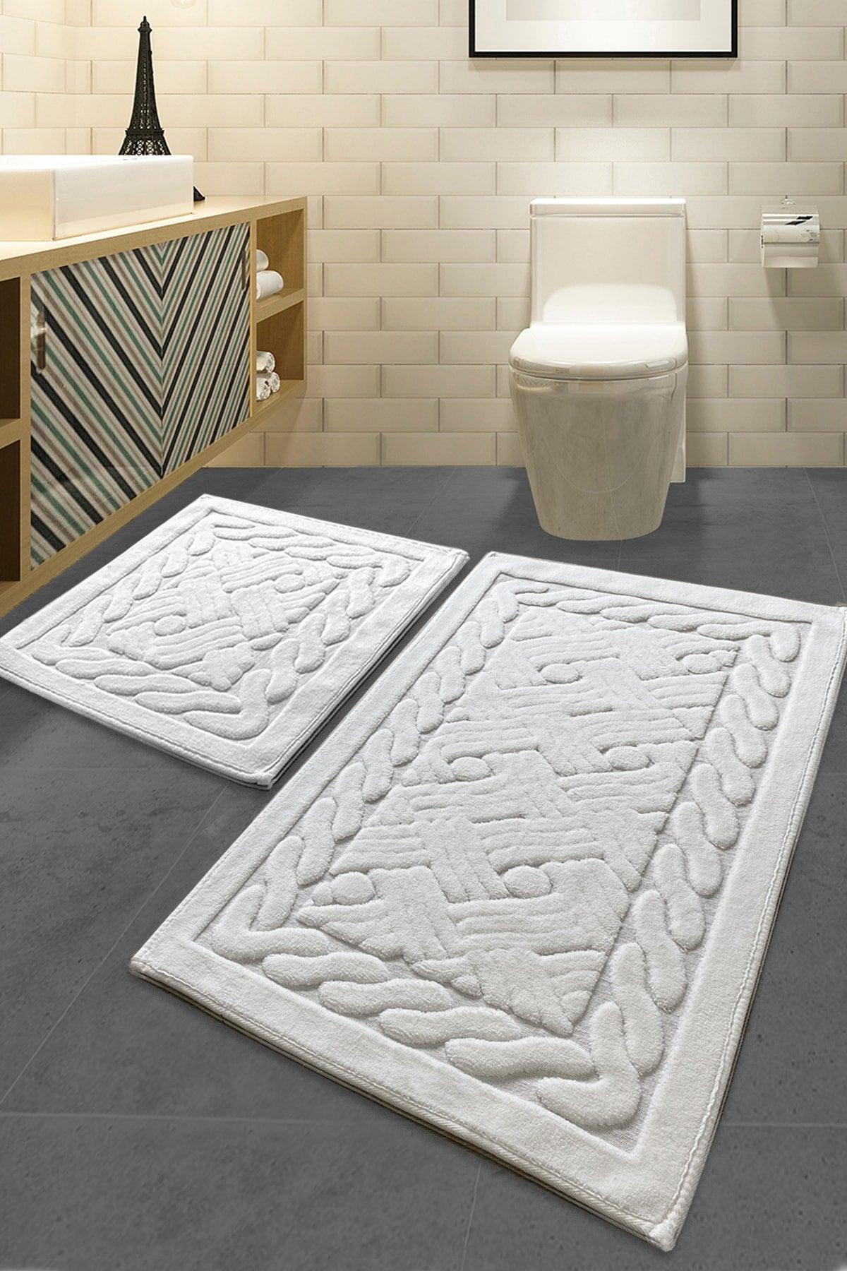 Daniel Ecru Cotton 2 Pcs Set 60x100 Cm 50x60 Cm Cotton Bath Mat Set - Swordslife