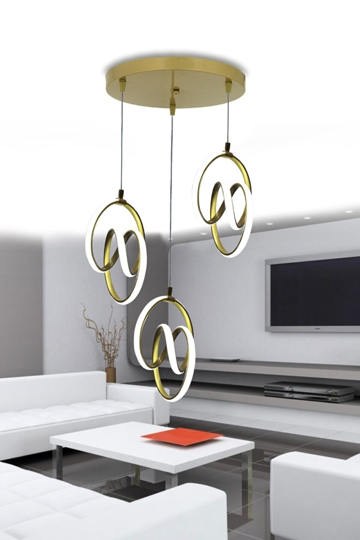 Original Signature 3-Piece Modern Gold Case White Light Led Chandelier Signature 3-Piece Led Chandelier