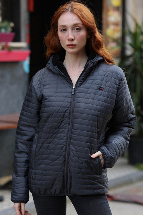 Women's Anthracite ??? ??Hooded Lined Water And Windproof Coat - Swordslife