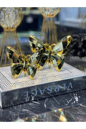Decorative 2 Pcs Trinket Butterfly Gold Mini Ornament Polyester Casting - Swordslife