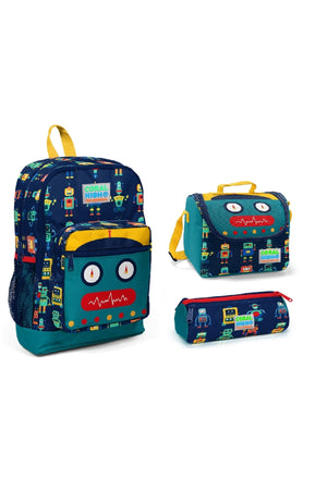 Kids Four-Compartment Robot Patterned 3-Piece School Bag Set