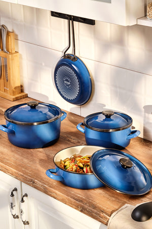 Pietra 7 Piece Enamel Cookware Set Navy Blue