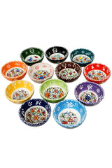 Kütahya Series 12 Pieces Ceramic Snack Sauce Bowl Breakfast Presentation Bowl - 8 Cm Diameter with Tile Motif