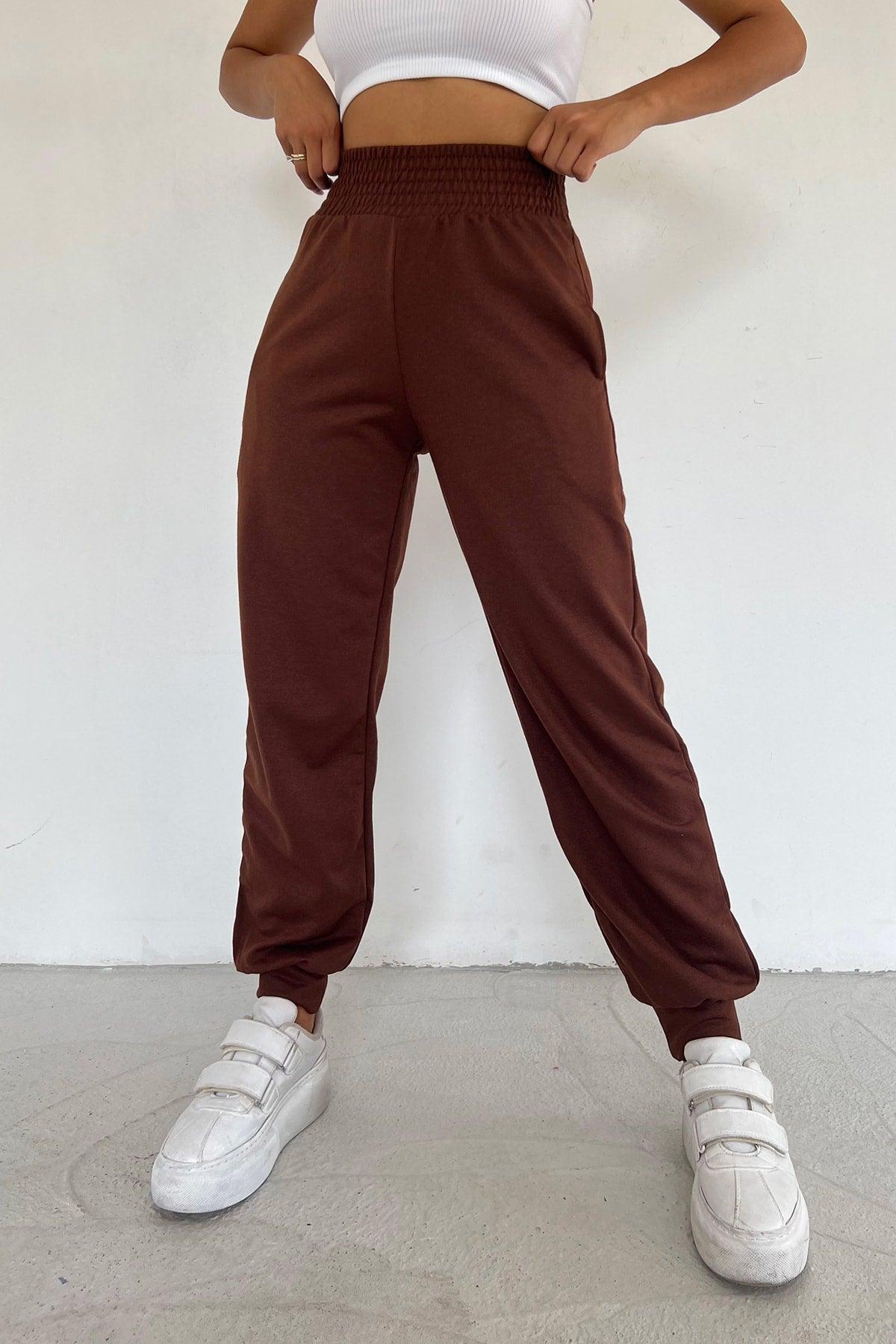 Women's Brown Extra High Waist Belted Seasonal Jogger Sweatpants - Swordslife