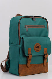 Unisex Green 100% Genuine Leather Detailed Waterproof 15.6 Inch Multi-Compartment Backpack With Laptop Compartment