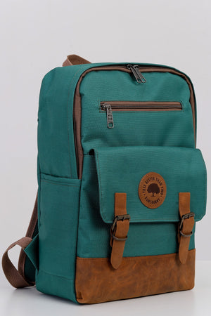 Unisex Green 100% Genuine Leather Detailed Waterproof 15.6 Inch Multi-Compartment Backpack With Laptop Compartment