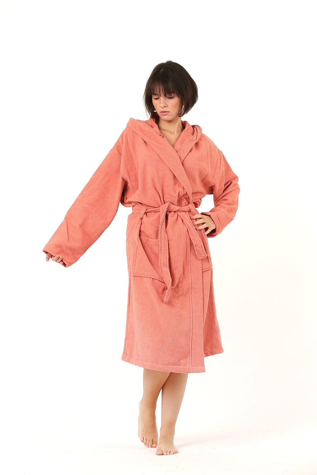 100% Cotton Hooded Towel Curl Adult Bathrobe Terracota - Swordslife