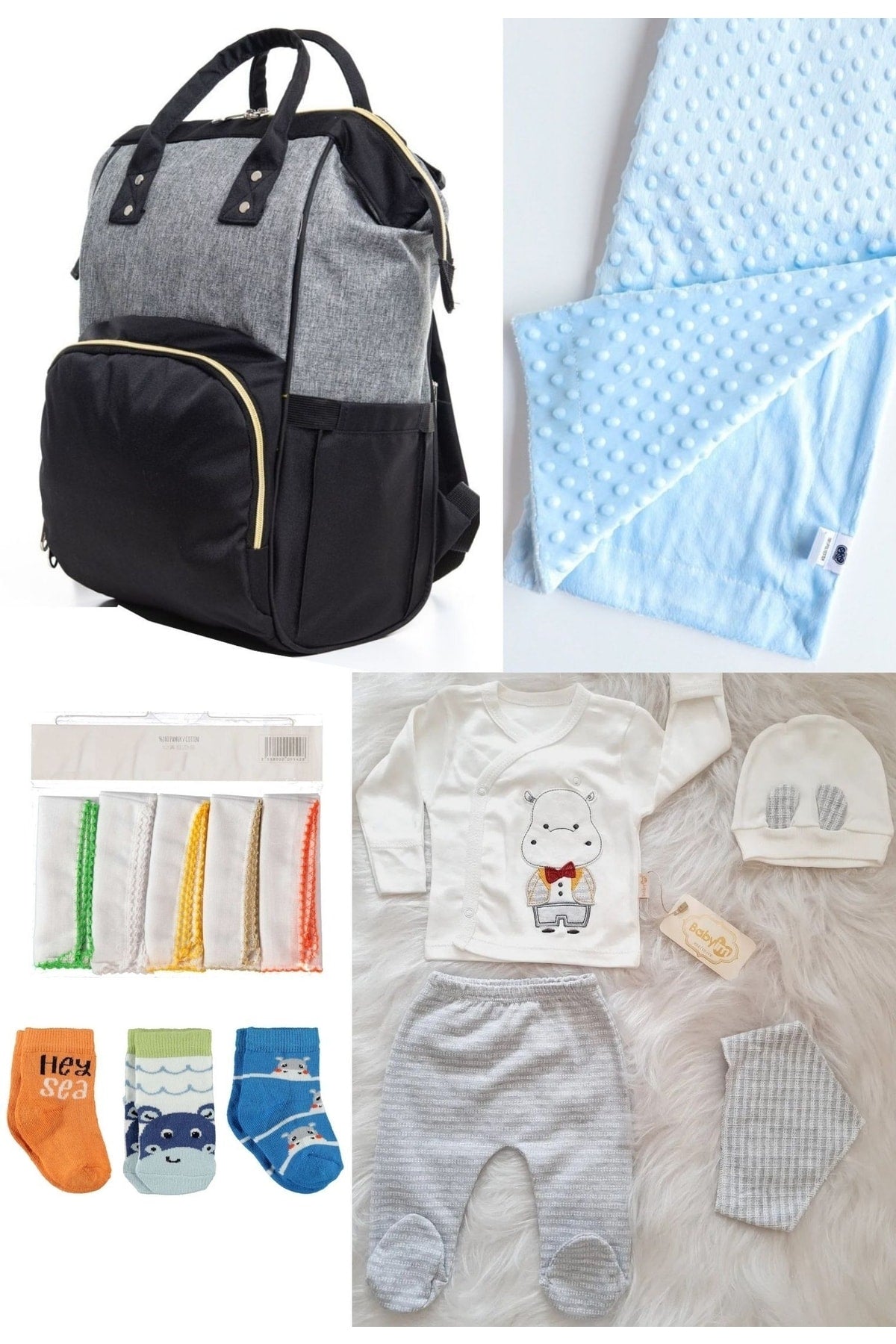5 Piece Maternity Set (Baby Care Backpack, Hospital Exit, Chickpea Blanket, 10 Wipes And 3 Socks)