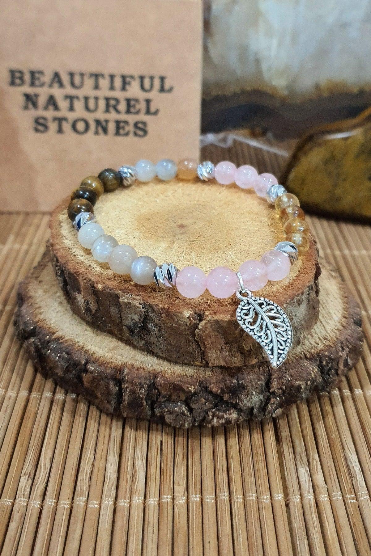 Moon Stone , Rose Quartz , Tiger Eye , Citrine Natural Stone Bracelet ( Magnificent Quad Energy ) - Swordslife