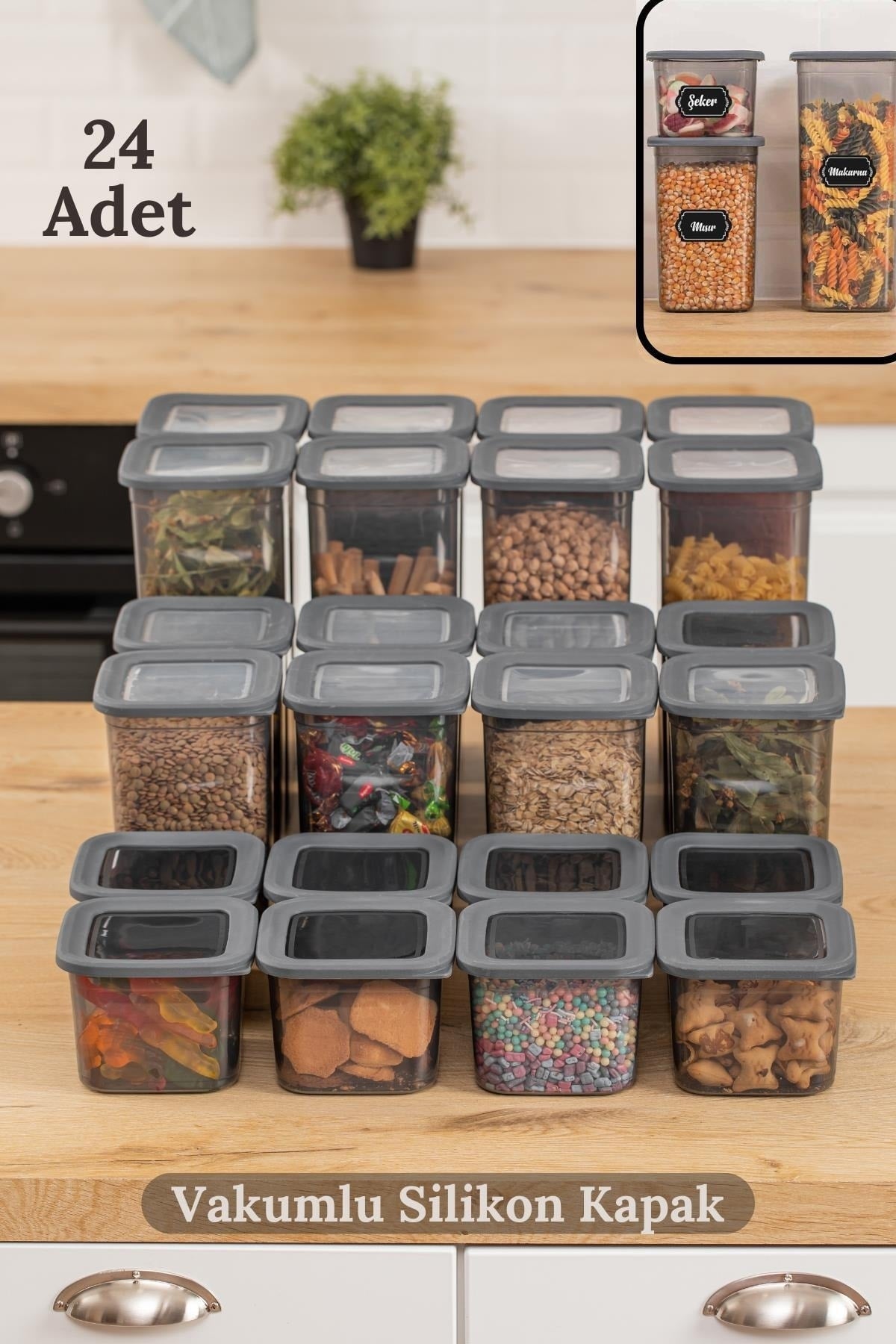 Mega Food Storage Container Set Of 24 Vacuumed Silicone Lids - 8X(0.65 Lt - 1.3 Lt - 1.9 Lt)