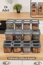 Mega Food Storage Container Set Of 24 Vacuumed Silicone Lids - 8X(0.65 Lt - 1.3 Lt - 1.9 Lt)