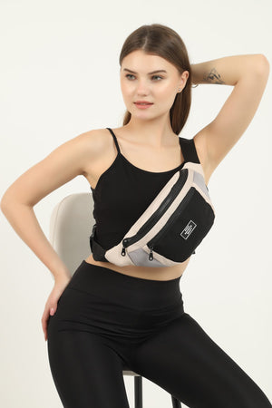 Cream/gray/black U8 2-Compartment Adjustable Cross Strap Canvas Unisex Waist And Shoulder Bag E:38 B:17