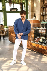 Textured Oversize Shirt Indigo 70171012