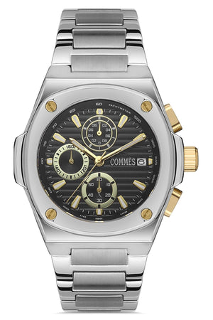 Steel Band Silver Black Color Stopwatch And Calendar Men'S Classic Wristwatch Cm1939-Sggb