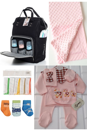 5 Piece Maternity Set (Baby Care Backpack, Hospital Exit, Chickpea Blanket, 10 Wipes And 3 Socks)