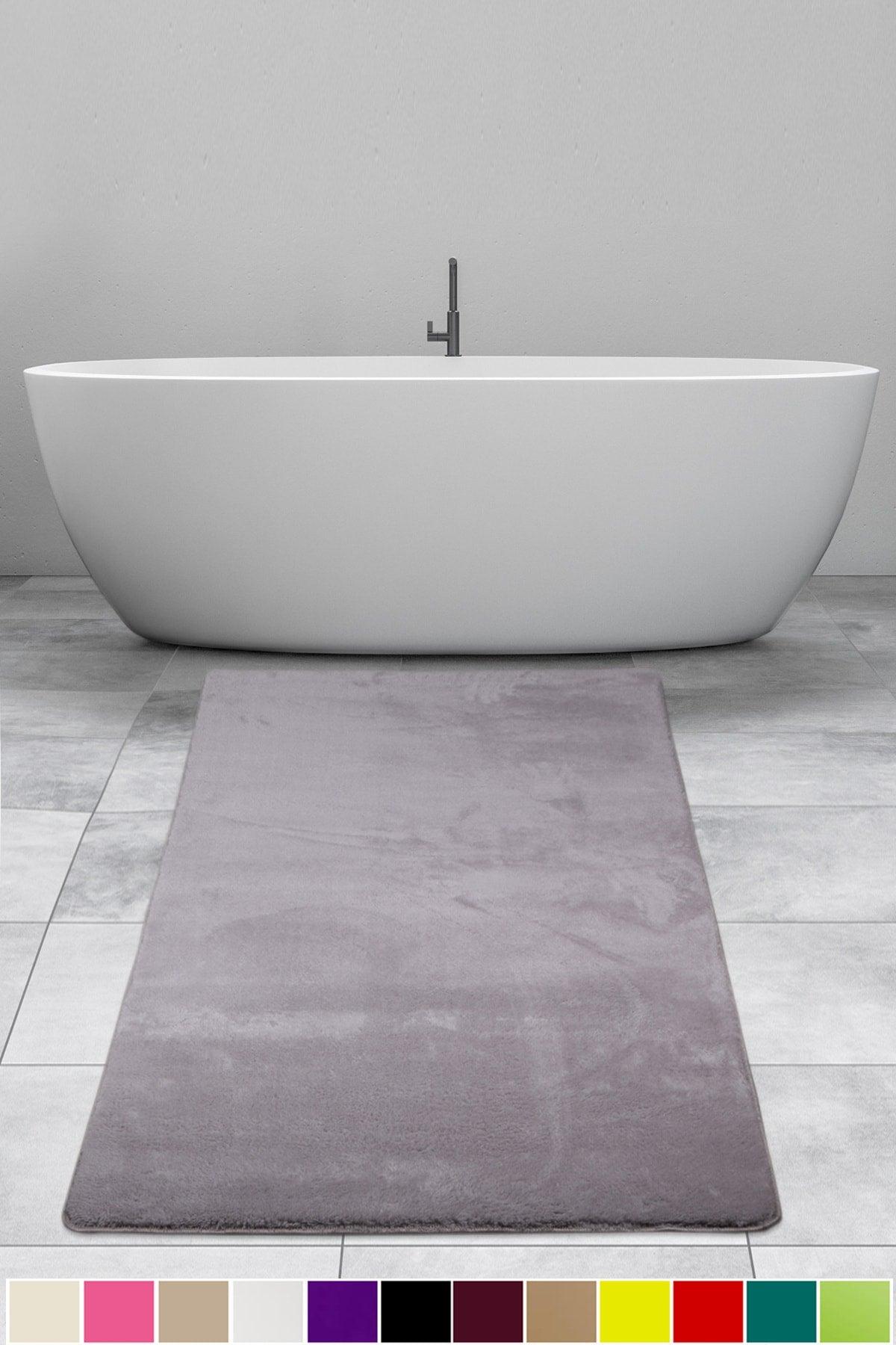 Elite Gray 80x150 Cm Plush Bath Mat Non-Slip Base Pufidic Bath Rug Large Size - Swordslife