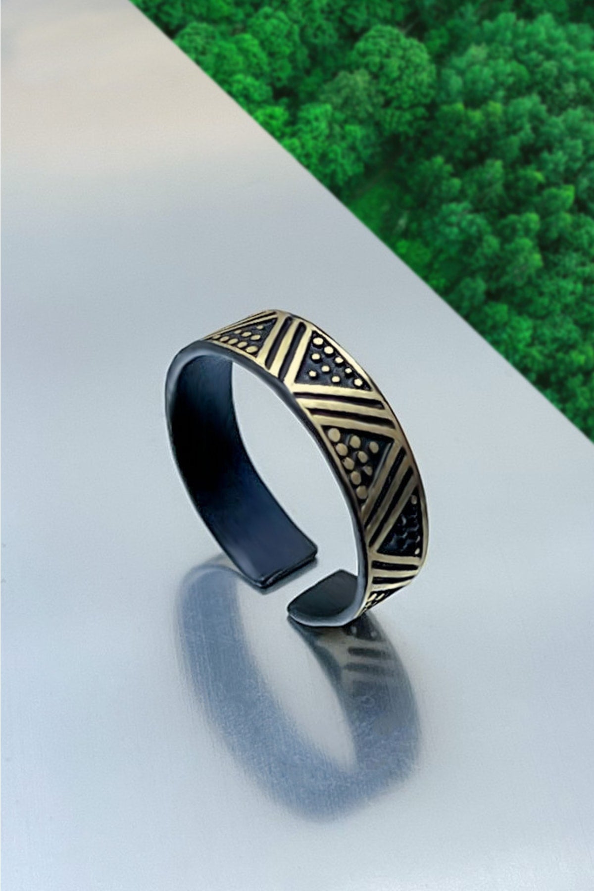 Triangle Pattern Wedding Ring Model Adjustable Men'S Double Color Ring