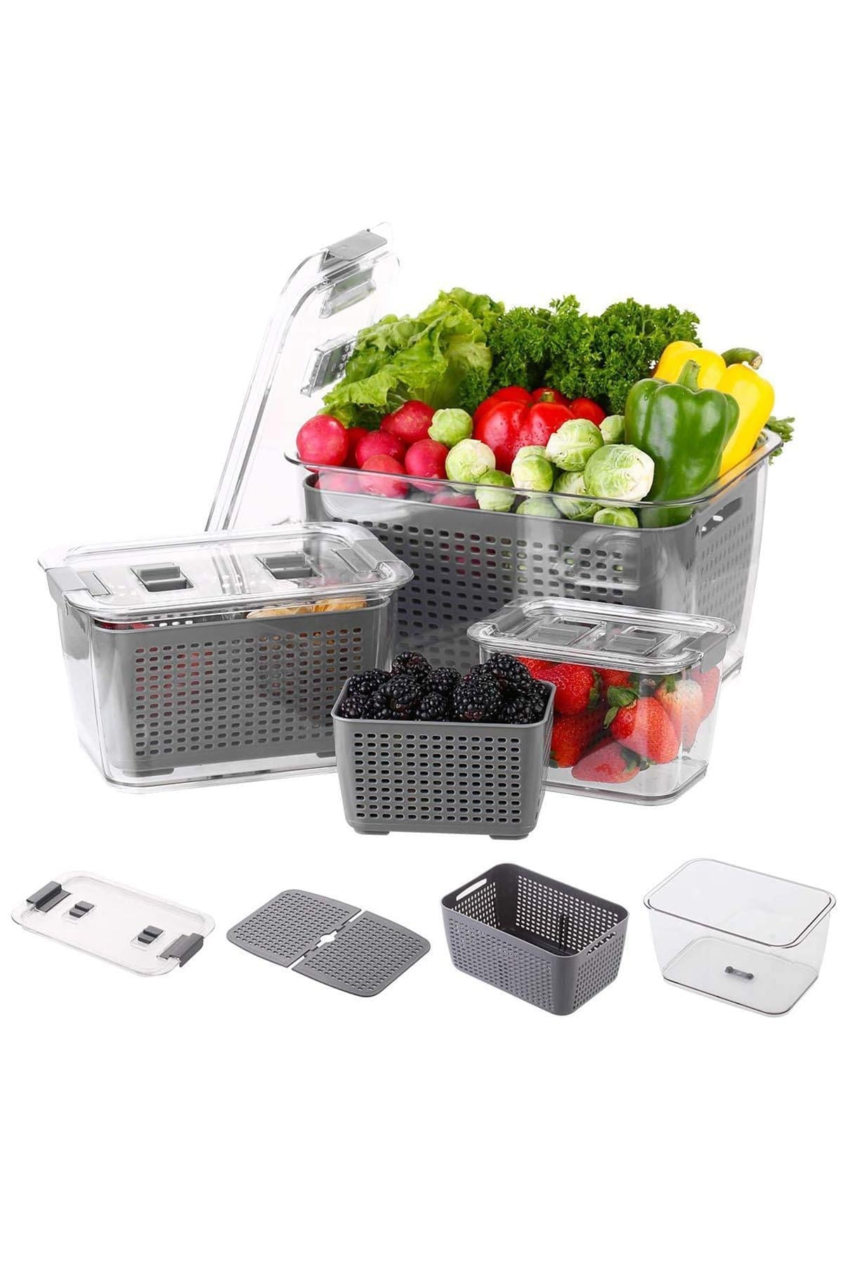 3 Sizes Refrigerator Fresh Vegetable Fruit Storage Container with Compartment Ventilation