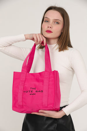 Fuchsia U45 Snap Closure The Tote Bag Embroidered Canvas Fabric Daily Women's Arm And Shoulder Bag 25x3