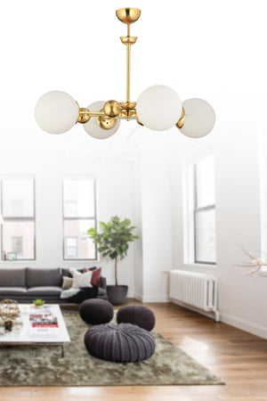 Nairobi 4-Piece Gold Case White Globe Glass Chandelier