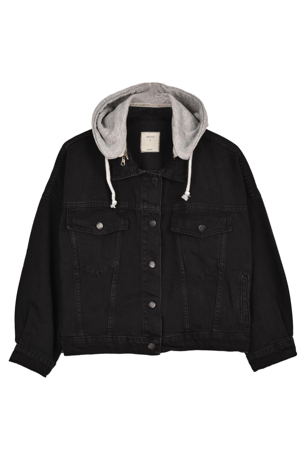 Hooded Oversize Denim Jacket Anthracite - Swordslife