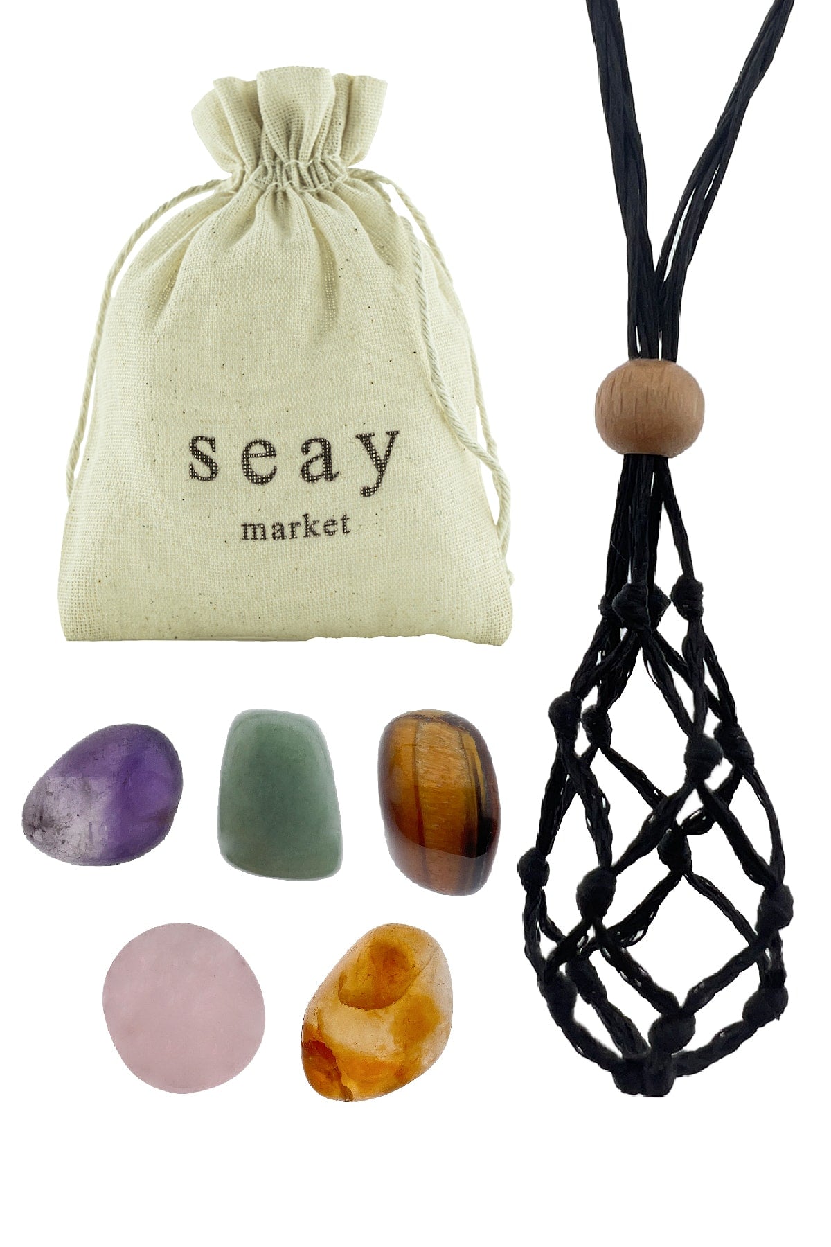 Healing Necklace Set Macrame Braided Natural Stone 5-Piece Women'S Necklace Adjustable Rope