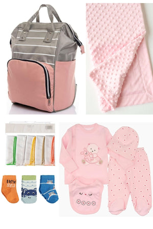 5 Piece Maternity Set (Baby Care Backpack, Hospital Exit, Chickpea Blanket, 10 Wipes And 3 Socks)