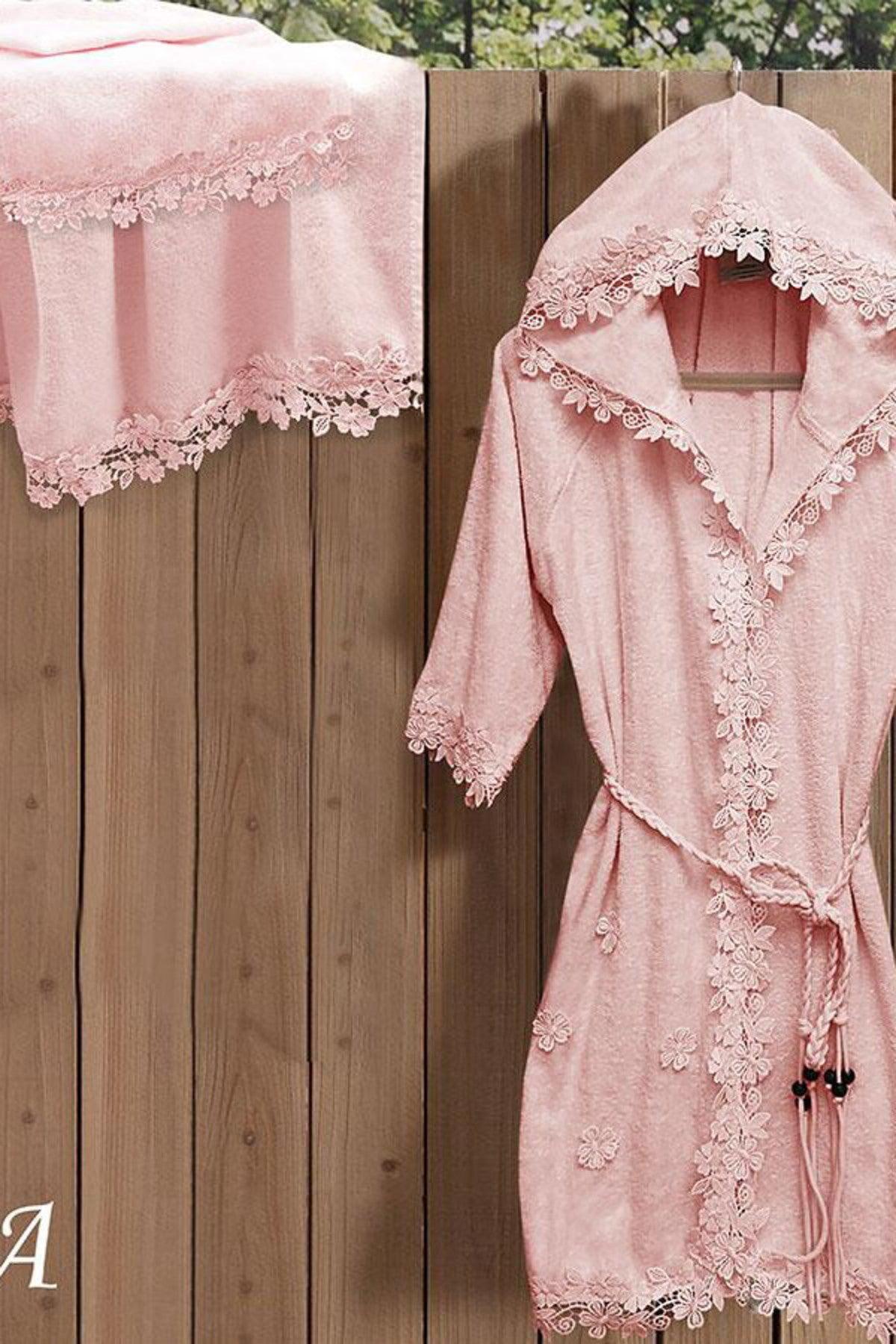 Bamboo Lace Lisa Hooded Ladies Bathrobe Set 472136 - Swordslife