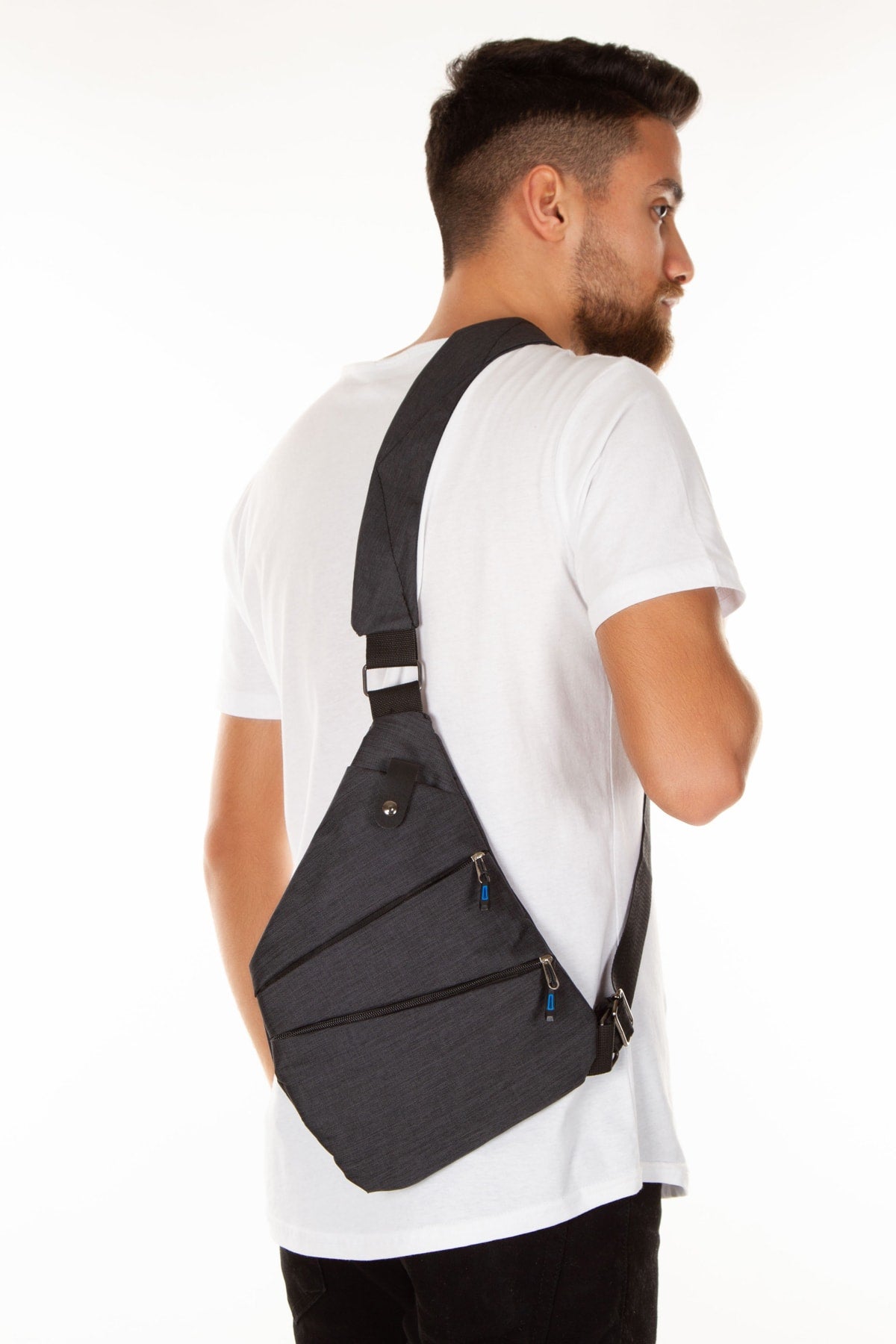 Unisex Black Saddlebag Shoulder Chest Bag With Phone Compartment Diagonal Bag Slim Body Bag