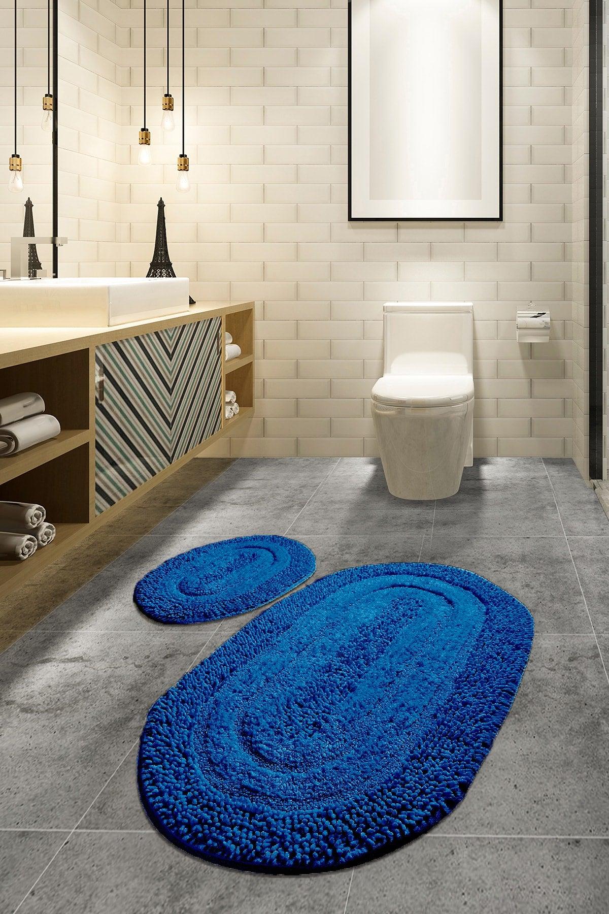 Macoroni Cobalt Blue 2 Pcs Set Cotton Bath Rug - Swordslife