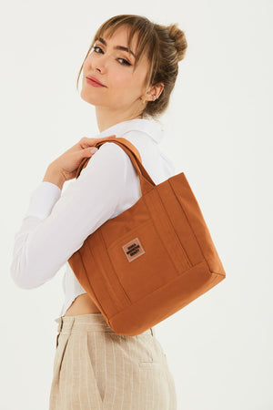Tile U37 Snap Snap Closure 2 Compartment Front Pocket Detailed Canvas Fabric Daily Women'S Arm And Shoulder Bag