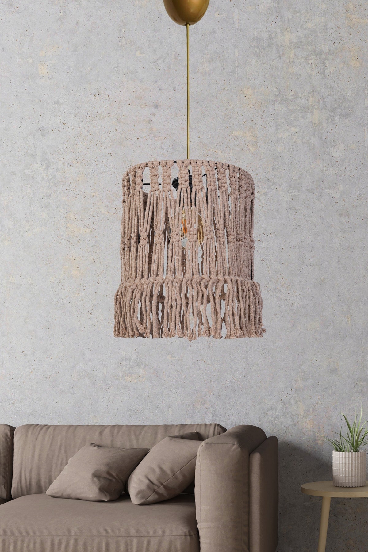 Plafond Handmade Jute Coffee Chandelier