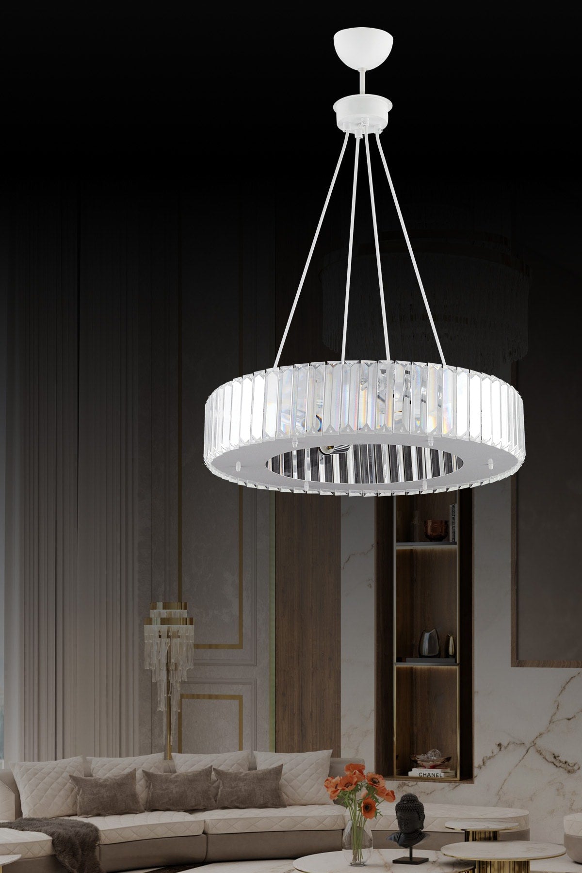 Luxury Diamond 47 Cm White Chandelier