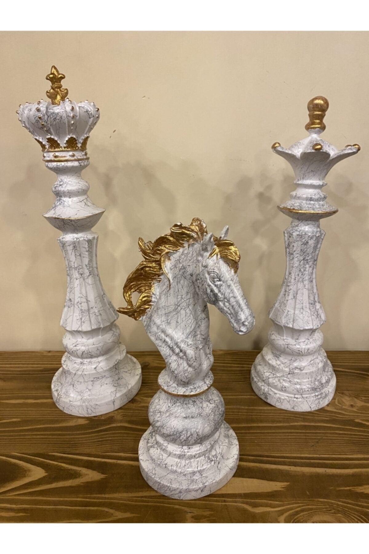 Trio Chess Set Statue Decorative Marble Patterned Trinket - Swordslife