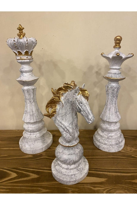 Trio Chess Set Statue Decorative Marble Patterned Trinket - Swordslife