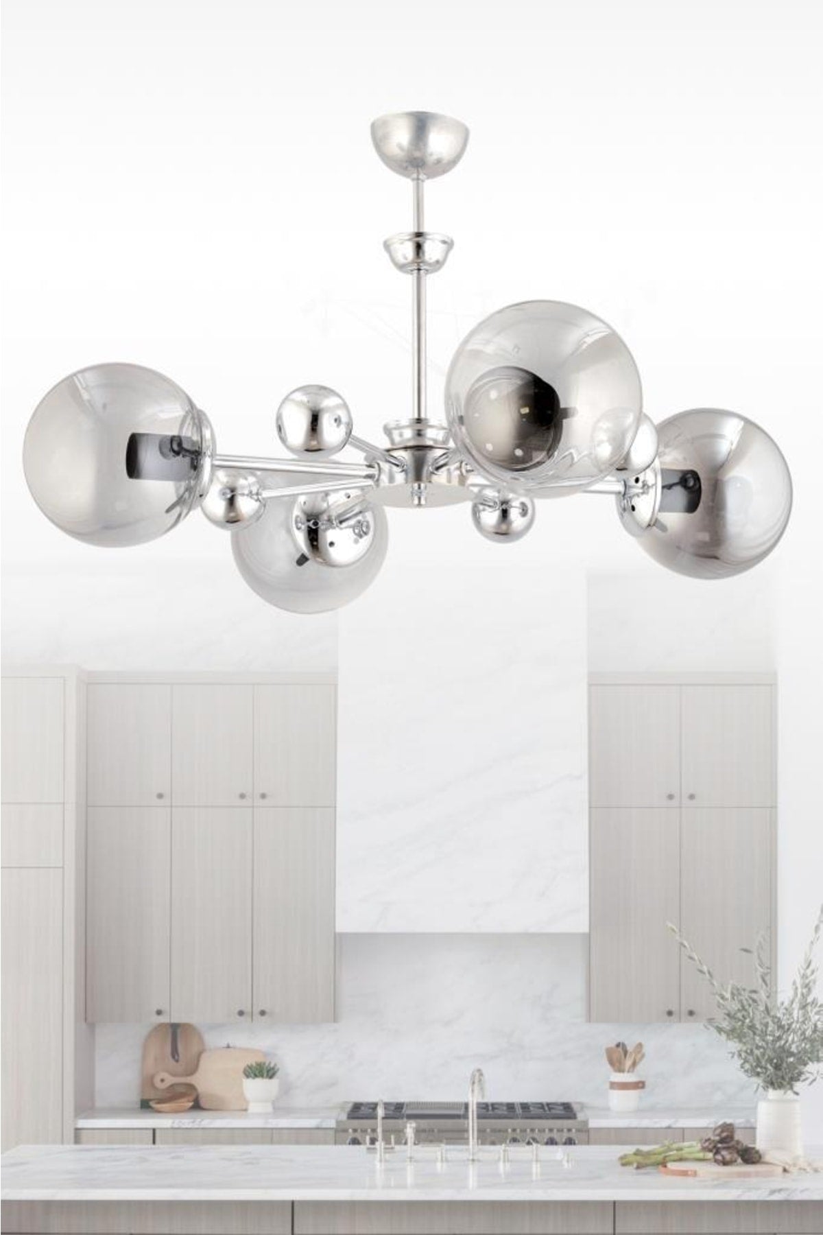 Nairobi 4-Piece Silver Smoked Globe Glass Chandelier